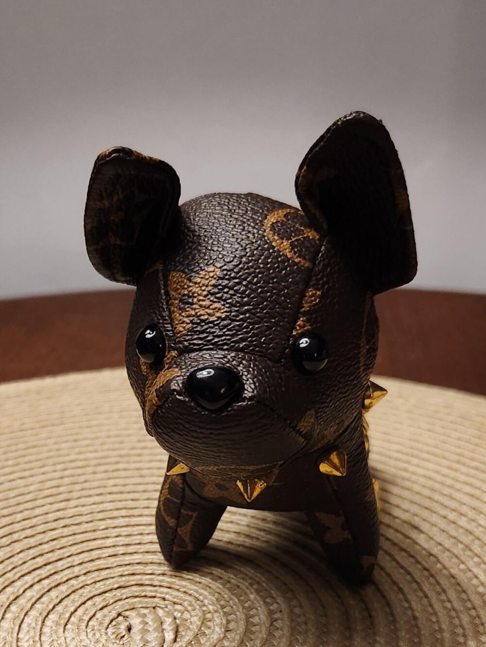 Fashion Brown Puppy Bag Charm with Gold Tone Studs